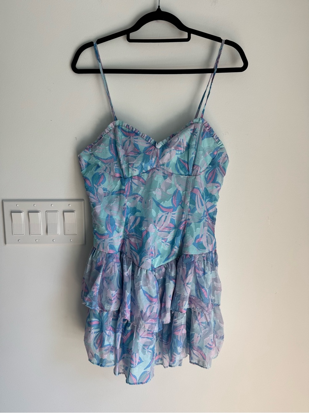 Wild Fable Blue Floral Tiered Ruffle Sleeveless Smocked Back Mini Dress Size M‎